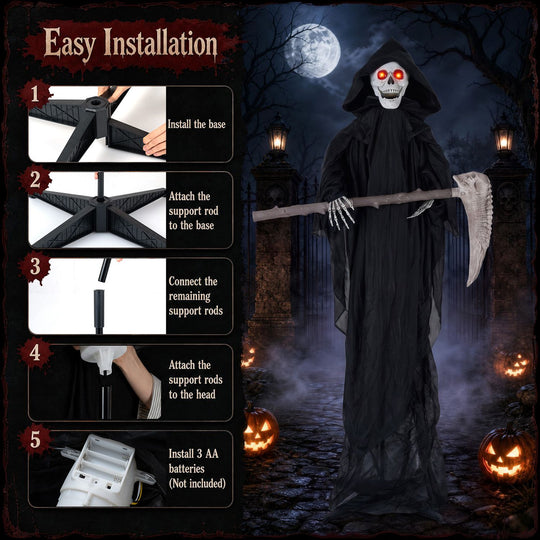 6 FT Lifelike Grim Reaper with Scythe Decorations and Bone-Chilling Sound