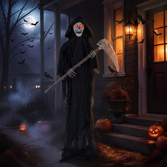 6 FT Lifelike Grim Reaper with Scythe Decorations and Bone-Chilling Sound