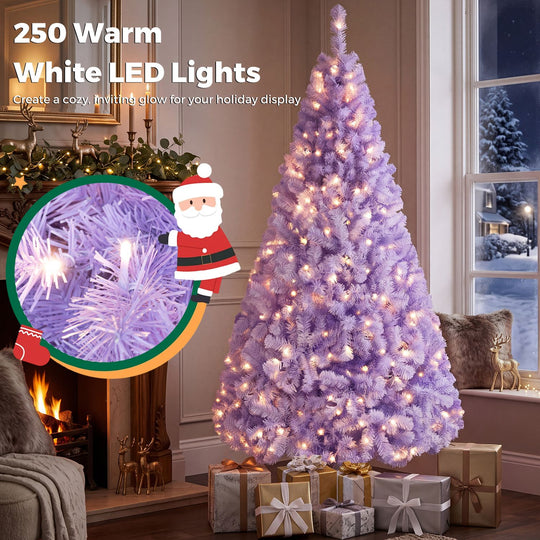 6 FT Light Purple Pre-Lit Peacock Blue Christmas Tree with 250 Warm White LED Lights