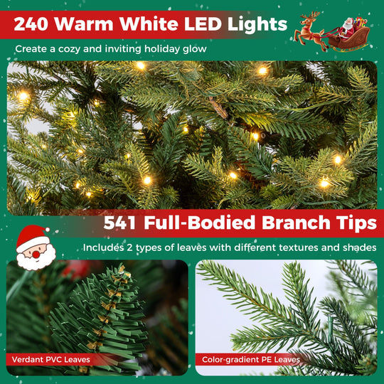 6 FT Pre-Lit Artificial Christmas Tree with 240 LED Lights