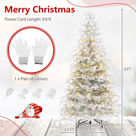 6 FT Pre-Lit Flocked Christmas Tree with LED Lights