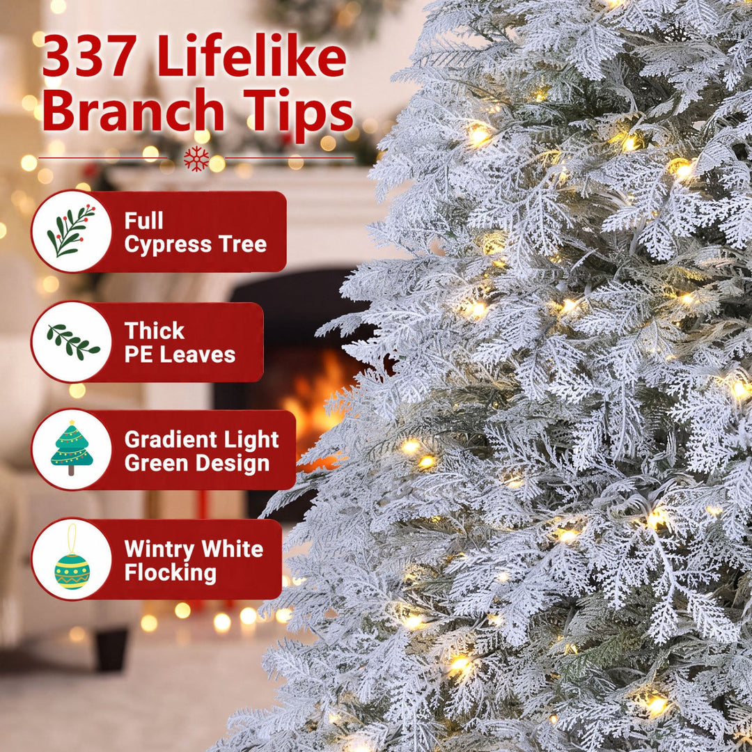 6 FT Pre-Lit Flocked Christmas Tree with LED Lights