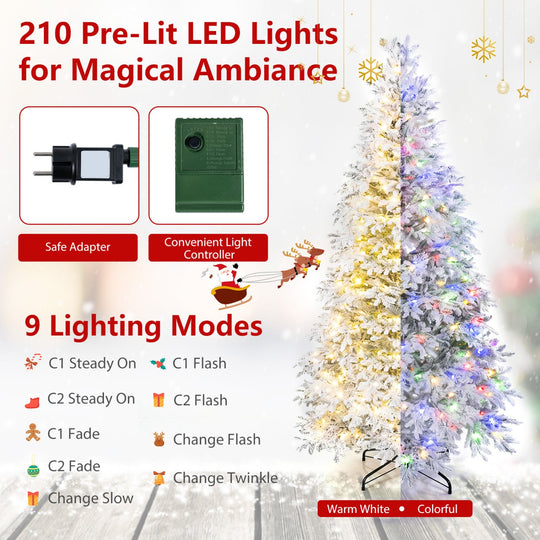 6 FT Pre-Lit Flocked Christmas Tree with LED Lights