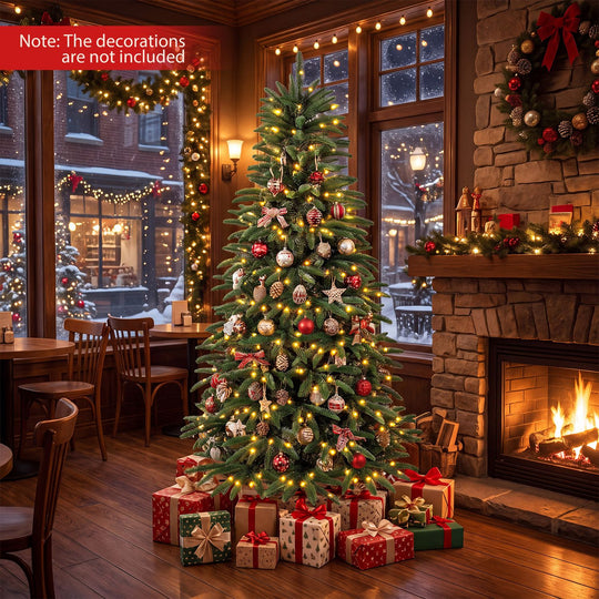 6 FT Pre-Lit Artificial Christmas Tree with 3 Gift Boxes and 780 Lush Branch Tips