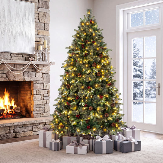 6 FT Pre-Lit Artificial Christmas Tree with Dual-Color LED Lights and 9 Modes