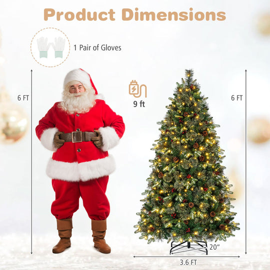 6 FT Pre-Lit Artificial Christmas Tree with Dual-Color LED Lights and 9 Modes