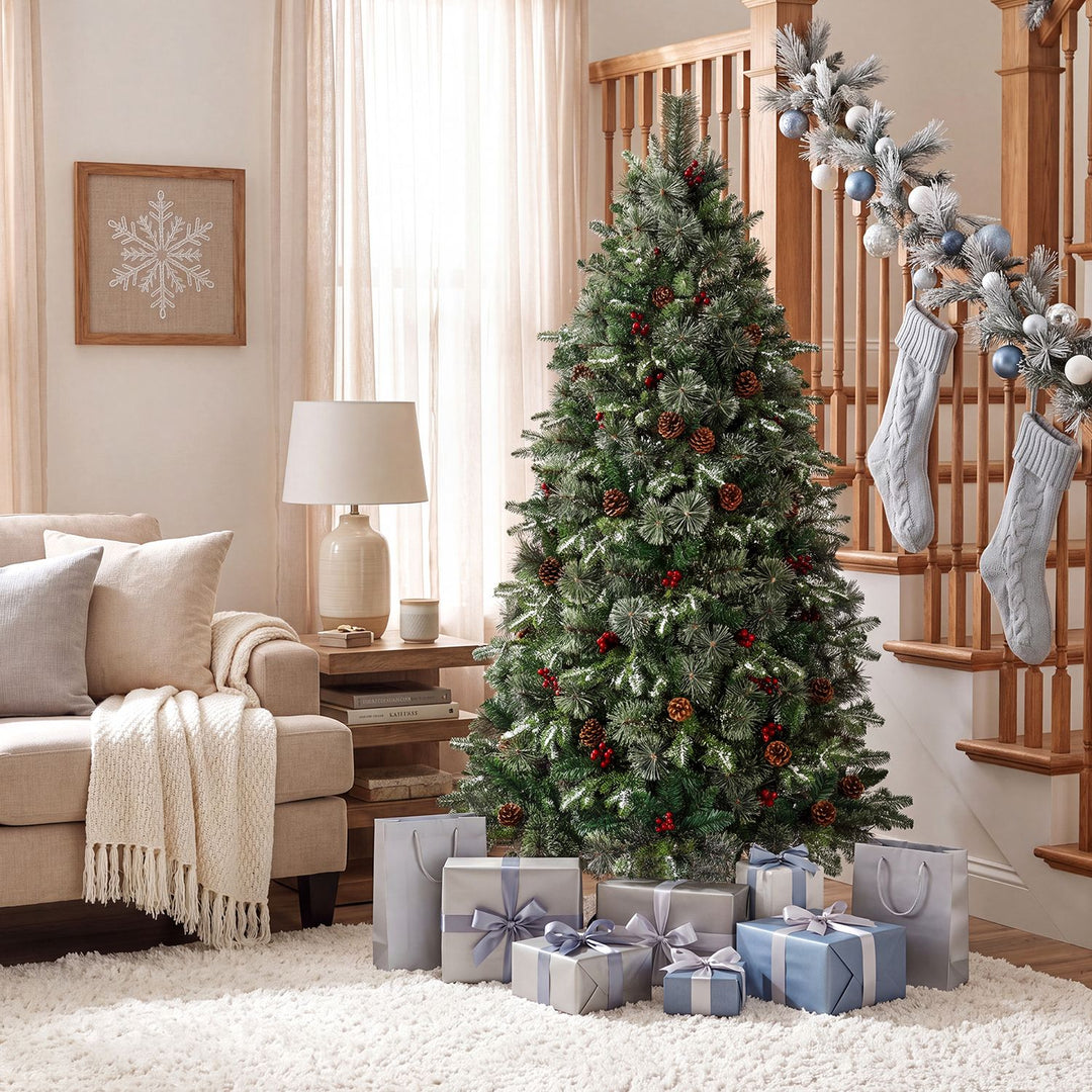 6 FT Pre-Lit Artificial Christmas Tree with Dual-Color LED Lights and 9 Modes