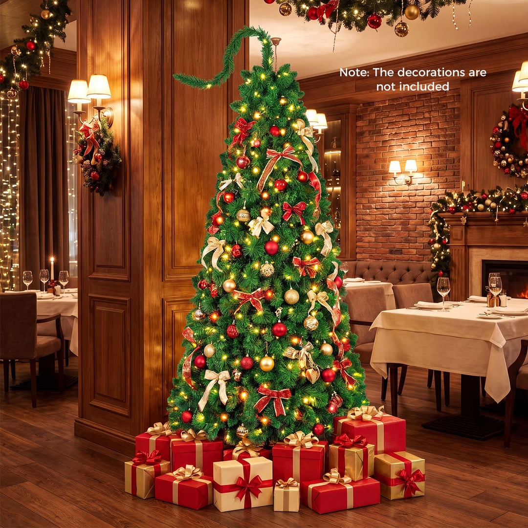 6 FT Pre-Lit Artificial Christmas Tree with Green Snow Flocking