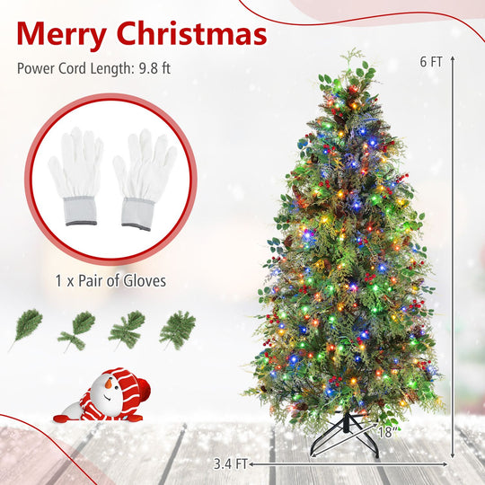 6 FT Pre-Lit Artificial Christmas Tree with Warm White and Multicolor LED Lights for Indoor