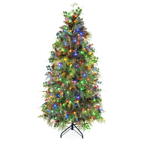 6 FT Pre-Lit Artificial Christmas Tree with Warm White and Multicolor LED Lights for Indoor