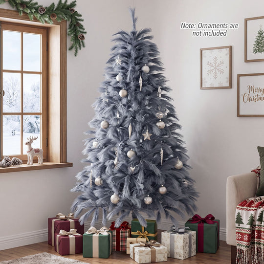 6 FT Pre-Lit Christmas Tree with Feather-Inspired Branch Tips