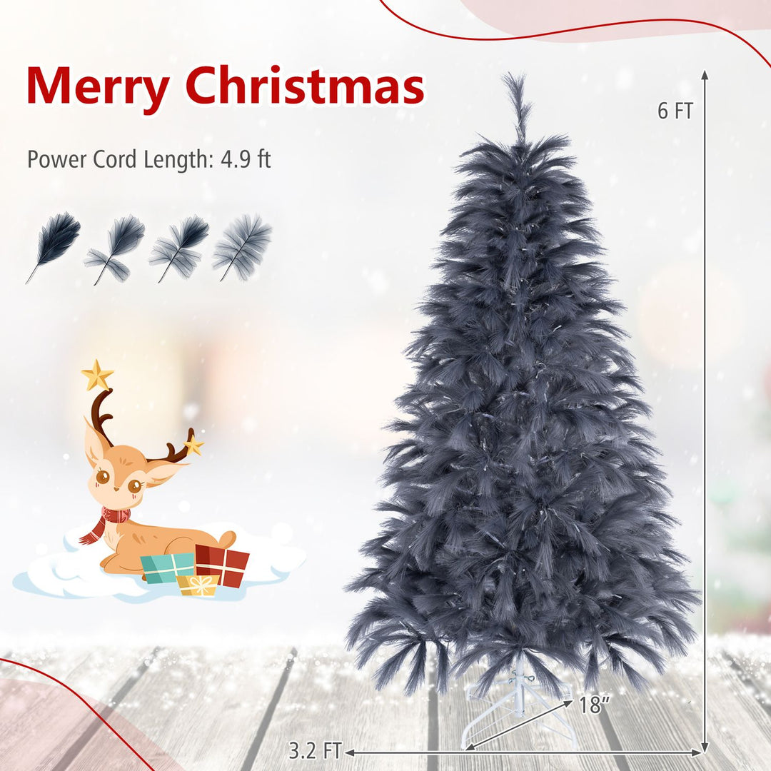 6 FT Pre-Lit Christmas Tree with Feather-Inspired Branch Tips