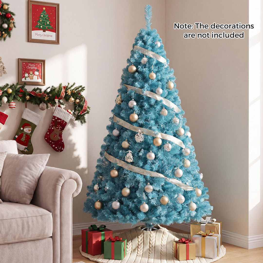 4.5 FT Pre-Lit Peacock Blue Christmas Tree with 500/250/140/750 Warm White LED Lights