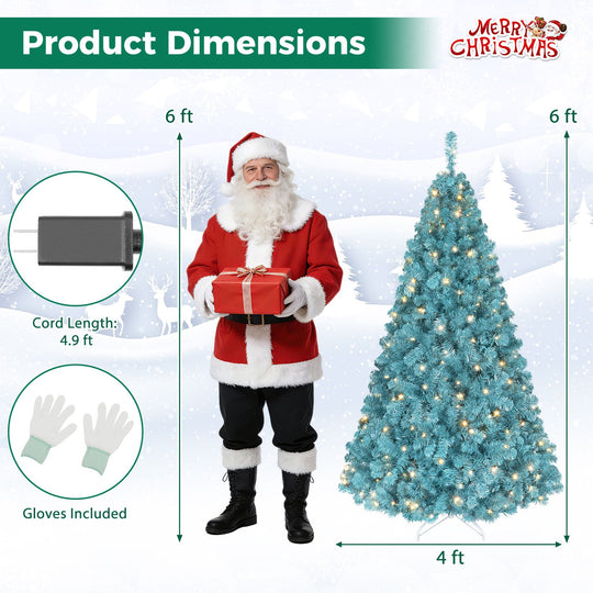 4.5 FT Pre-Lit Peacock Blue Christmas Tree with 500/250/140/750 Warm White LED Lights