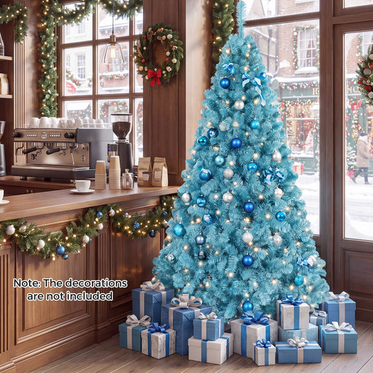 4.5 FT Pre-Lit Peacock Blue Christmas Tree with 500/250/140/750 Warm White LED Lights
