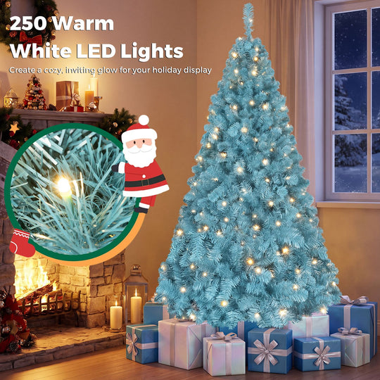4.5 FT Pre-Lit Peacock Blue Christmas Tree with 500/250/140/750 Warm White LED Lights