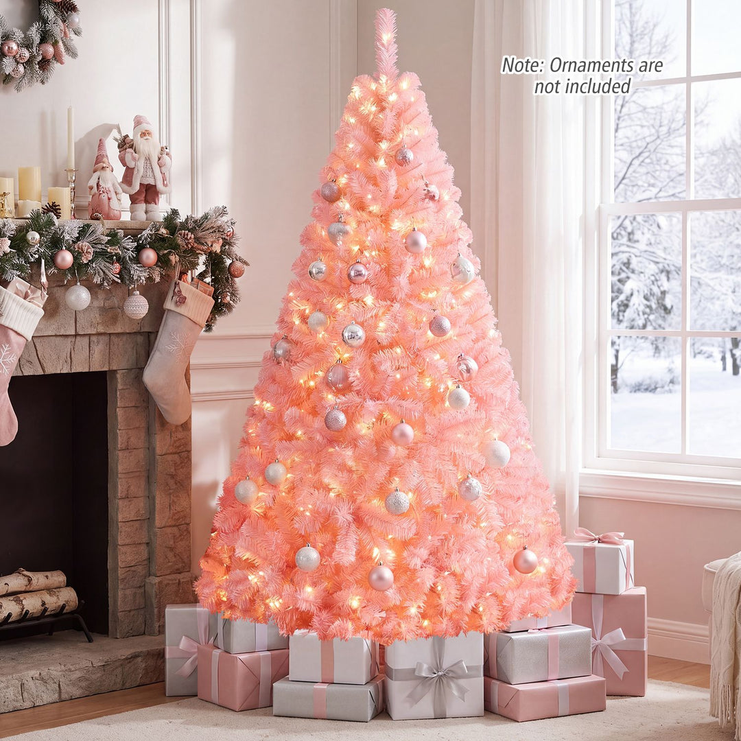 6 FT Pre-Lit Pink Christmas Tree with 500/250/140/750 Warm White LED Lights