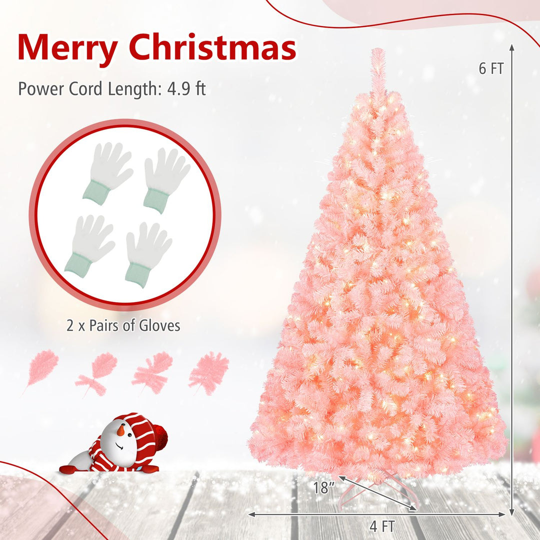 6 FT Pre-Lit Pink Christmas Tree with 500/250/140/750 Warm White LED Lights