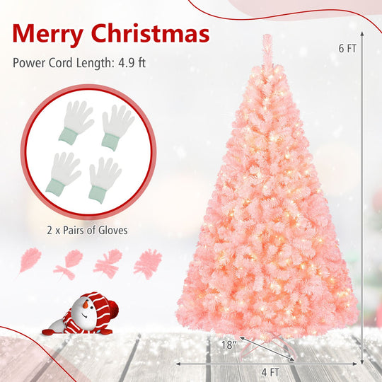 6 FT Pre-Lit Pink Christmas Tree with 500/250/140/750 Warm White LED Lights