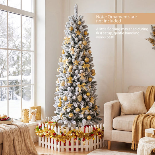 7.5 FT Pre-lit Snow-Flocked Christmas Tree with RGB Lights