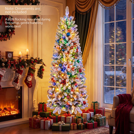 7.5 FT Pre-lit Snow-Flocked Christmas Tree with RGB Lights