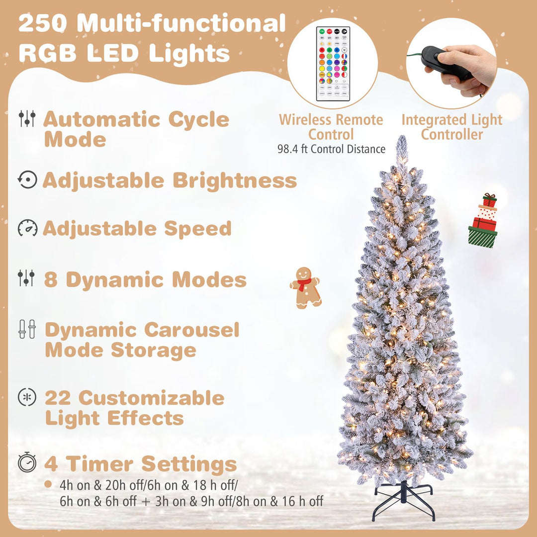 7.5 FT Pre-lit Snow-Flocked Christmas Tree with RGB Lights