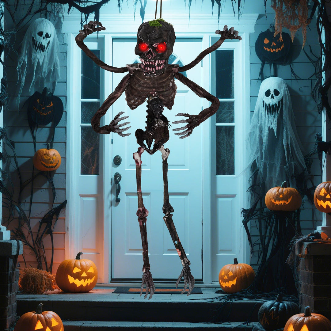 6 Feet Animated Halloween Decoration with 4 Arms Red LED-lit Eyes & Spooky Sounds