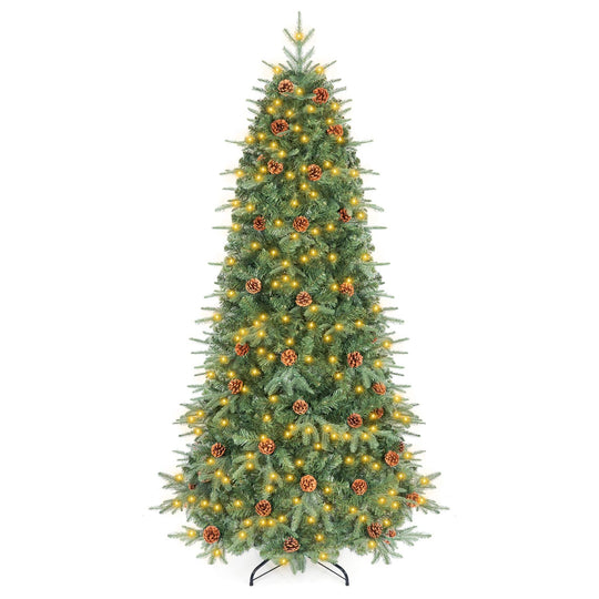 6 Feet Artificial Christmas Tree with LED Lights and Pine Cones