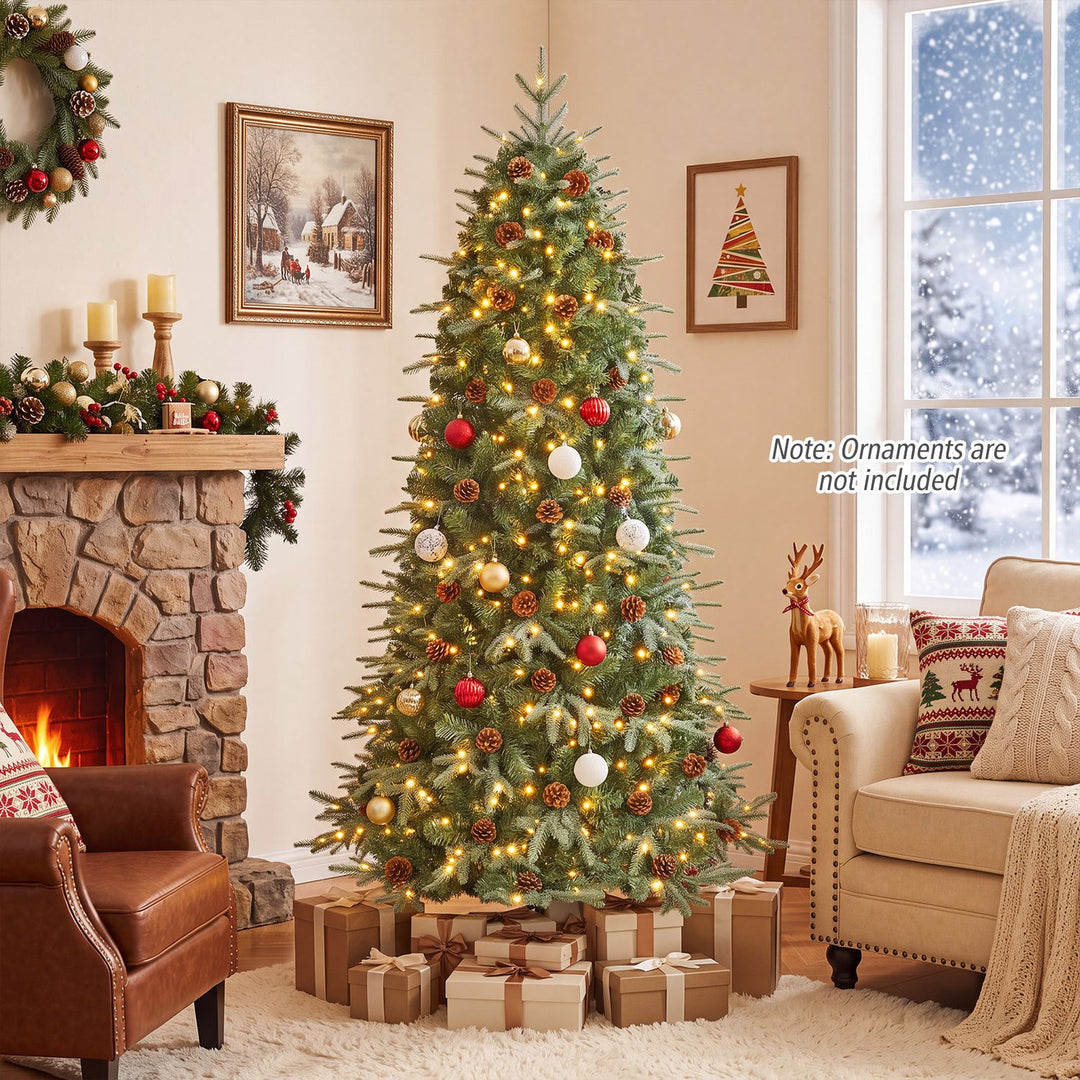 6 Feet Artificial Christmas Tree with LED Lights and Pine Cones