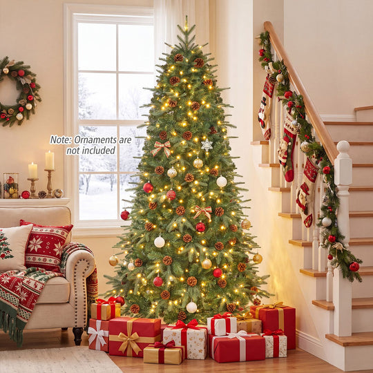 6 Feet Artificial Christmas Tree with LED Lights and Pine Cones