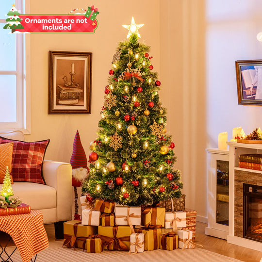 5/6/7 Feet Artificial Christmas Tree with Red Berries and Kerosene Lamps