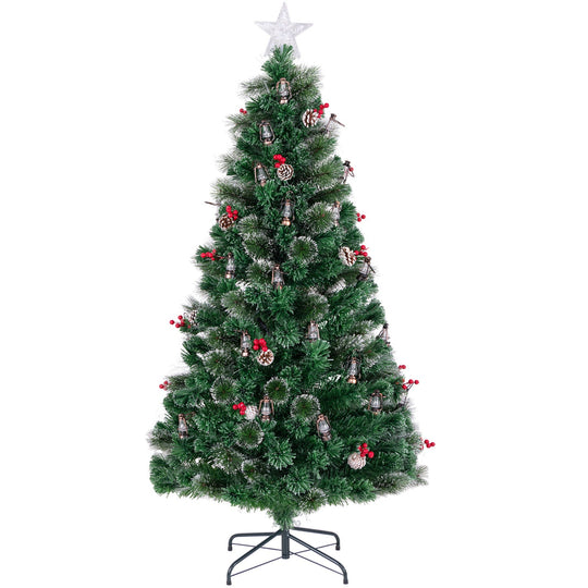5/6/7 Feet Artificial Christmas Tree with Red Berries and Kerosene Lamps