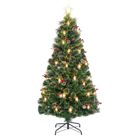 5/6/7 Feet Artificial Christmas Tree with Red Berries and Kerosene Lamps