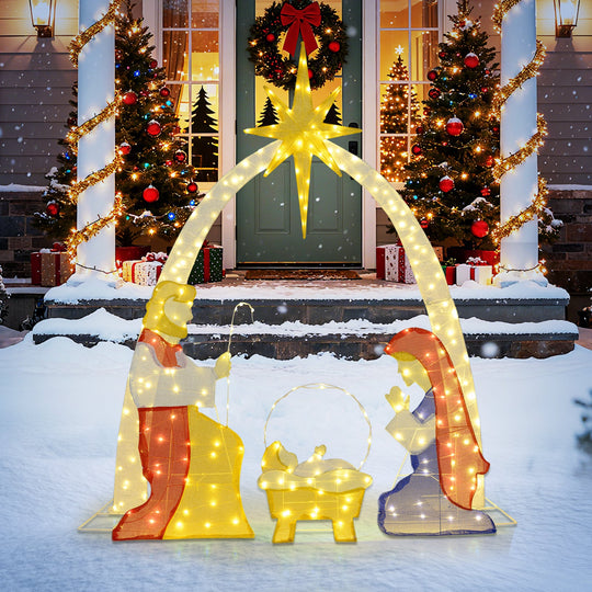 6 Feet Lighted Nativity Scene Yard Decoratio with 240 Warm White LED Lights