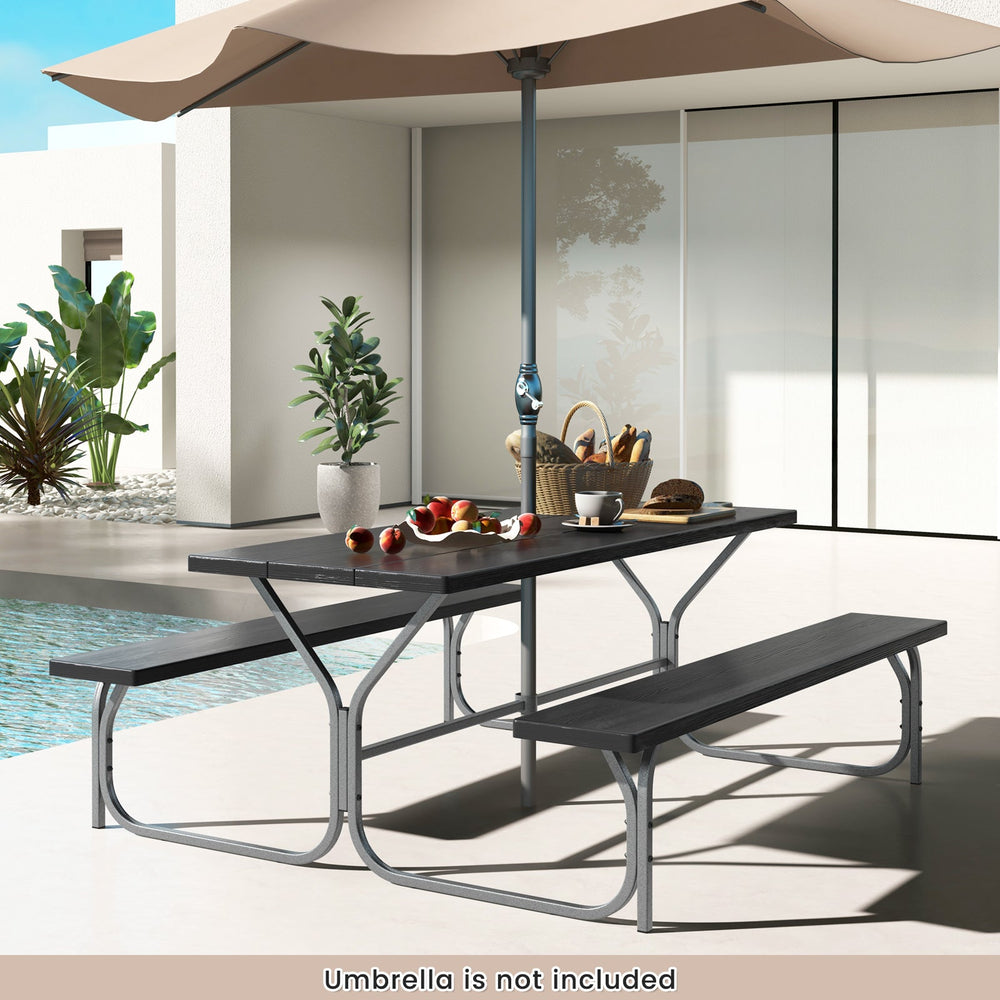 6 Feet Picnic Table Bench Set with HDPE Tabletop for 8 Person-Gray