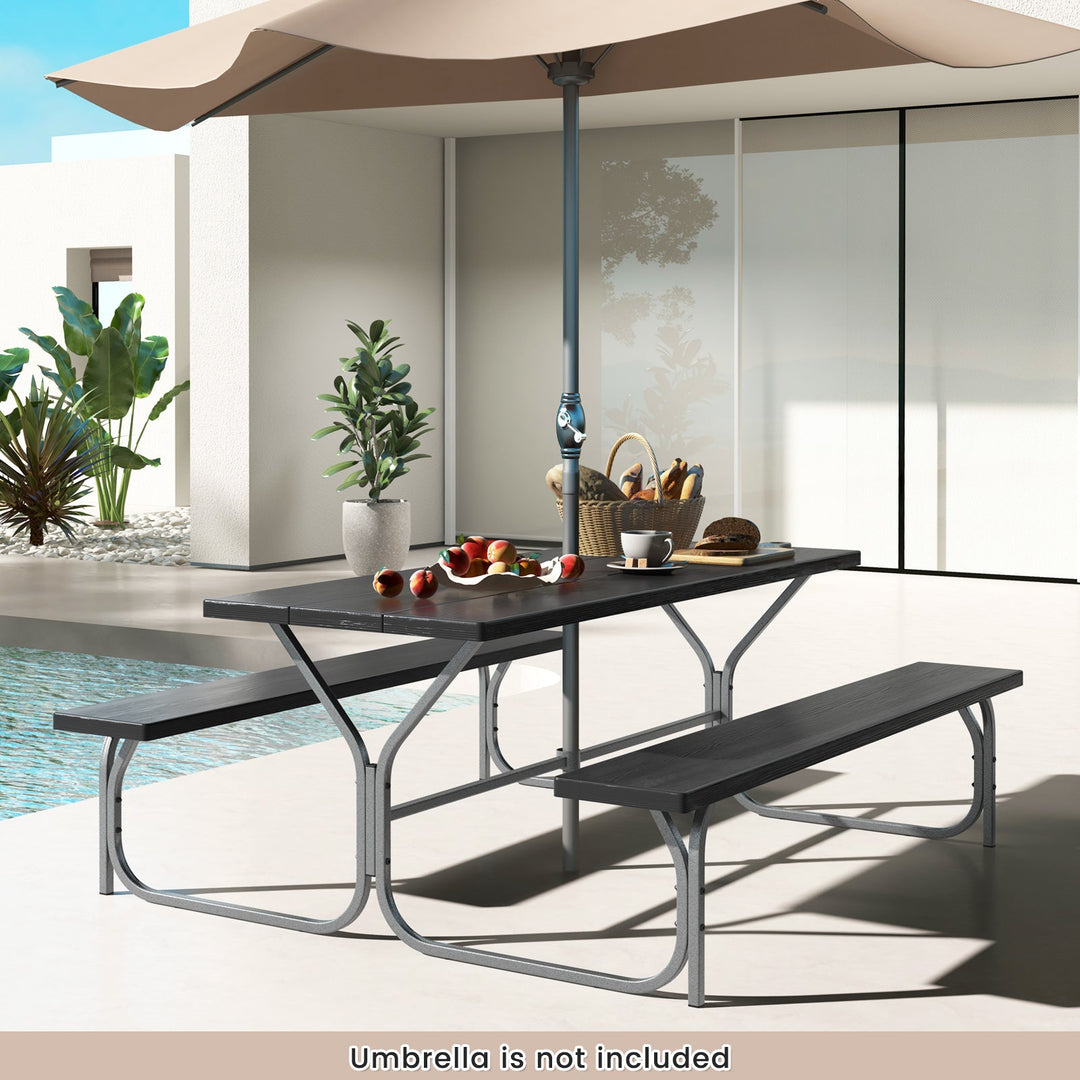6 Feet Picnic Table Bench Set with HDPE Tabletop for 8 Person-Gray