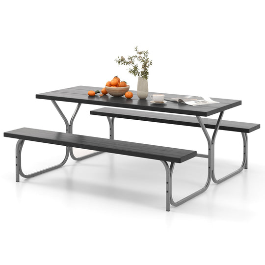 6 Feet Picnic Table Bench Set with HDPE Tabletop for 8 Person-Gray