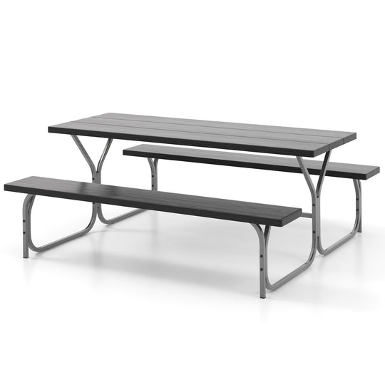 6 Feet Picnic Table Bench Set with HDPE Tabletop for 8 Person-Gray