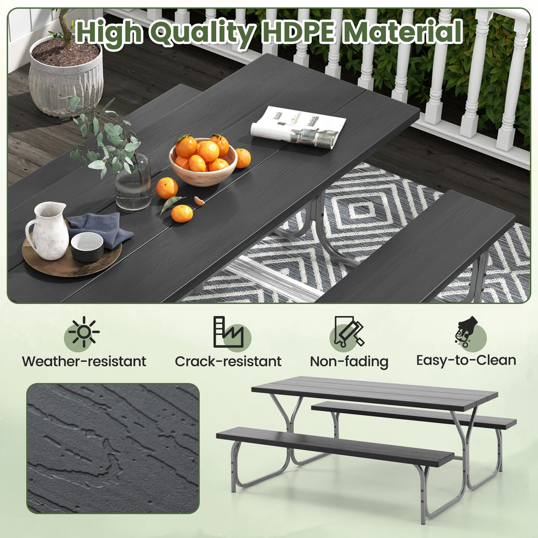 6 Feet Picnic Table Bench Set with HDPE Tabletop for 8 Person-Gray