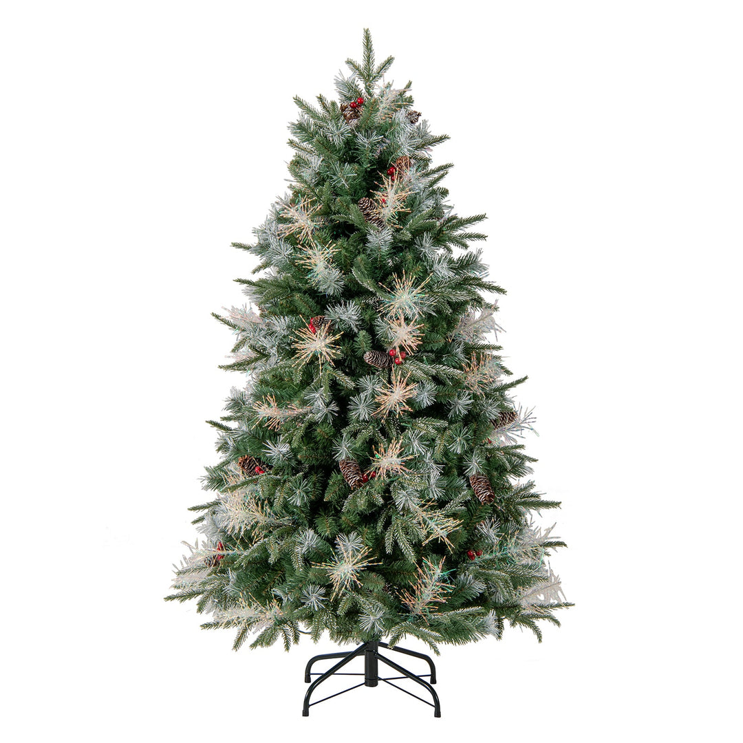 5 Feet Pre-Lit Artificial Christmas Tree with 8 Modes LED Lights with Berries