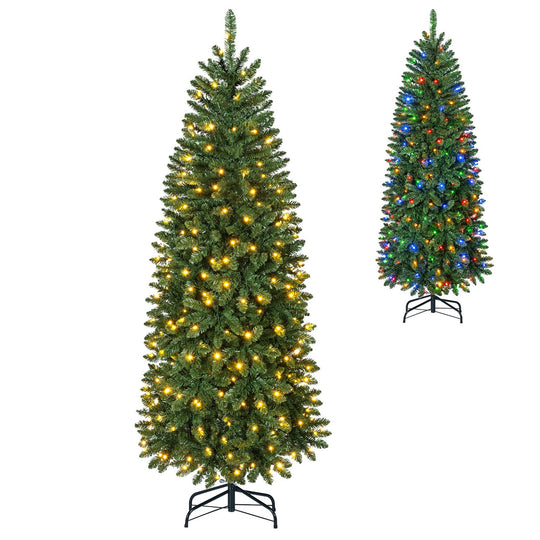 6 Feet Pre-Lit Artificial Christmas Tree with 300/250/170/380 Warm White and Multi-color LED