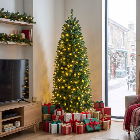 6 Feet Pre-Lit Artificial Christmas Tree with 300/250/170/380 Warm White and Multi-color LED