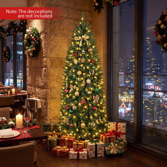 6 Feet Pre-Lit Artificial Christmas Tree with 300/250/170/380 Warm White and Multi-color LED