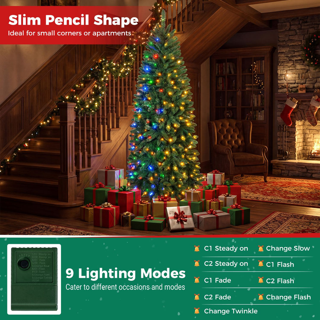 6 Feet Pre-Lit Artificial Christmas Tree with 300/250/170/380 Warm White and Multi-color LED