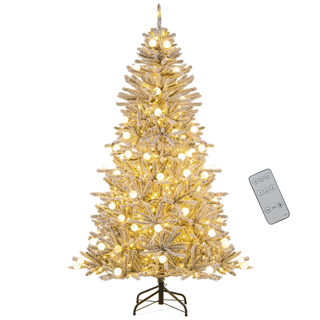 6 Feet Snow-flocked Artificial Christmas Tree Pre-lit Hinged with 81 Sphere Lights and Remote