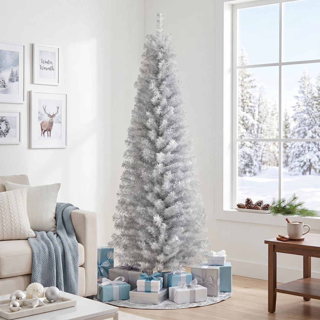 6 Feet Tinsel Tree Unlit Slim Pencil Christmas Tree