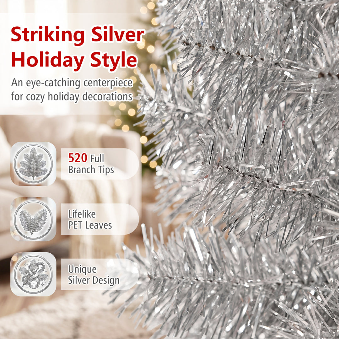6 Feet Tinsel Tree Unlit Slim Pencil Christmas Tree