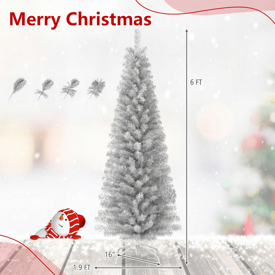 6 Feet Tinsel Tree Unlit Slim Pencil Christmas Tree