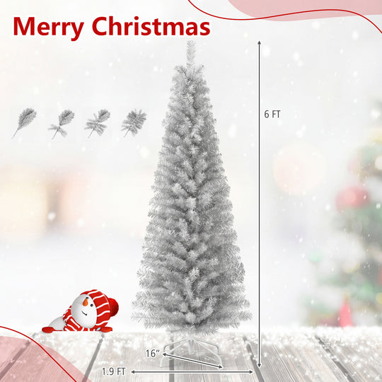 6 Feet Tinsel Tree Unlit Slim Pencil Christmas Tree