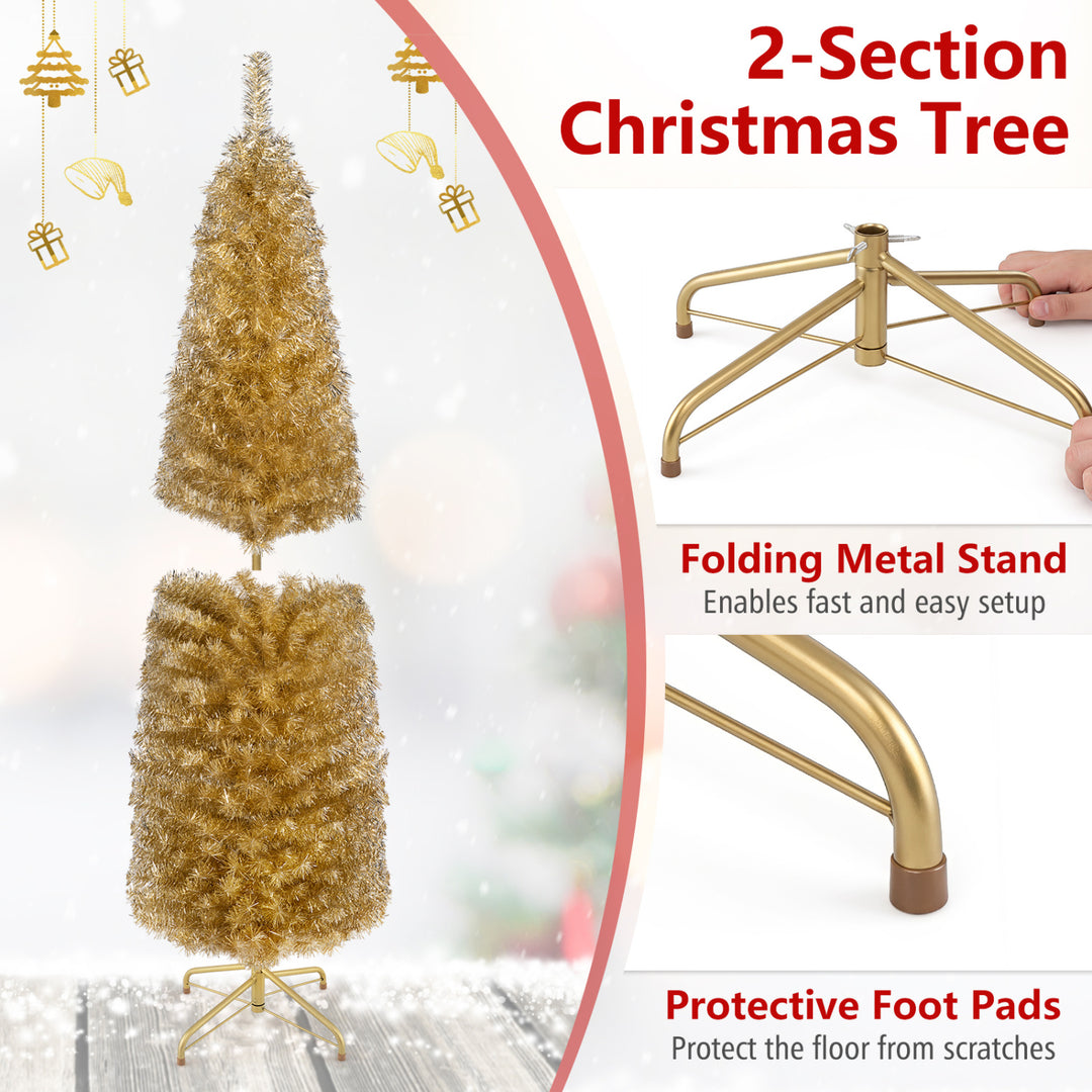 6 Feet Tinsel Tree Unlit Slim Pencil Christmas Tree
